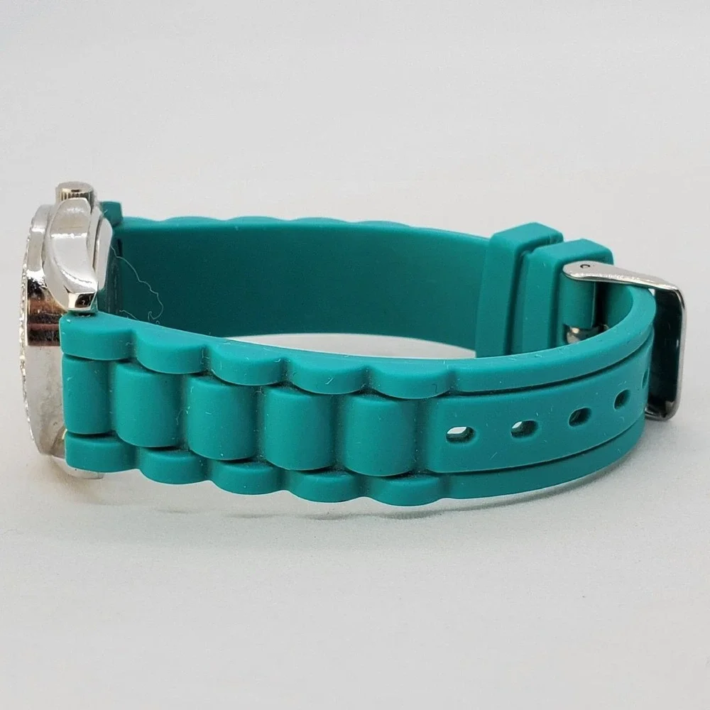 Bay Studio Women's Watch 31MM Gray Case Crystal Bezel Teal Plastic Bands NewBatt